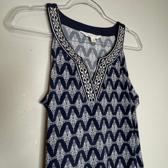 Magnolia Grace Blue Alhambra Embroidered Trim Knit Dress NWOT Small Petite - Picture 3 of 8